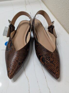 A New Day Shoes Womens Brown Snake Print Slingback Flats Memory Foam
